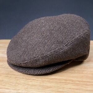 Bailey Flat Cap Men Small Brown Herringbone Wool Italy Ivy Newsboy Hat 17402